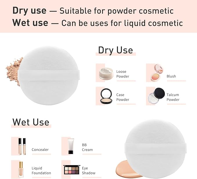 Zvrlampro 4 Pieces Cotton Powder Puff, Soft Makeup Puff for Loose Powder Foundation, Face Puff Pads Body Cosmetic Foundation (White, 3.15 Inch)