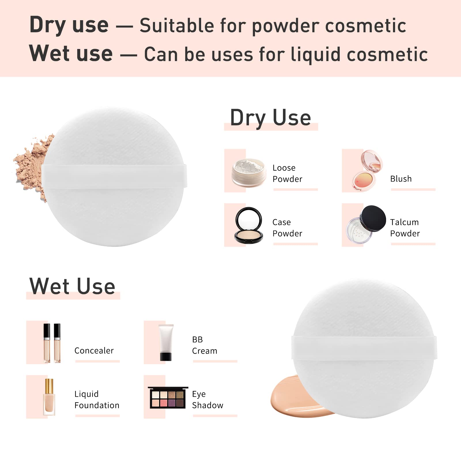 12 PCS Cotton Powder Puff Face Makeup Puff Pads 2.36 Inch, Velour Round Fluffy Puff for Loose Powder Foundation (White)