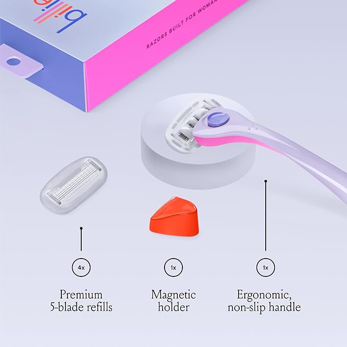 Billie Razors for Women, DreamPop - 1 Handle, 4 Refills & Magnetic Holder