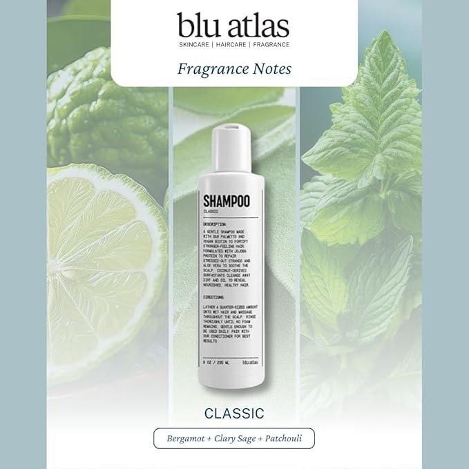 Blu Atlas Natural Shampoo for Men — Sulfate-Free for All Hair Types, 15 Ingredients, No Filler, Helps with Dandruff and Dry Scalp — Classic Scent, 8 oz