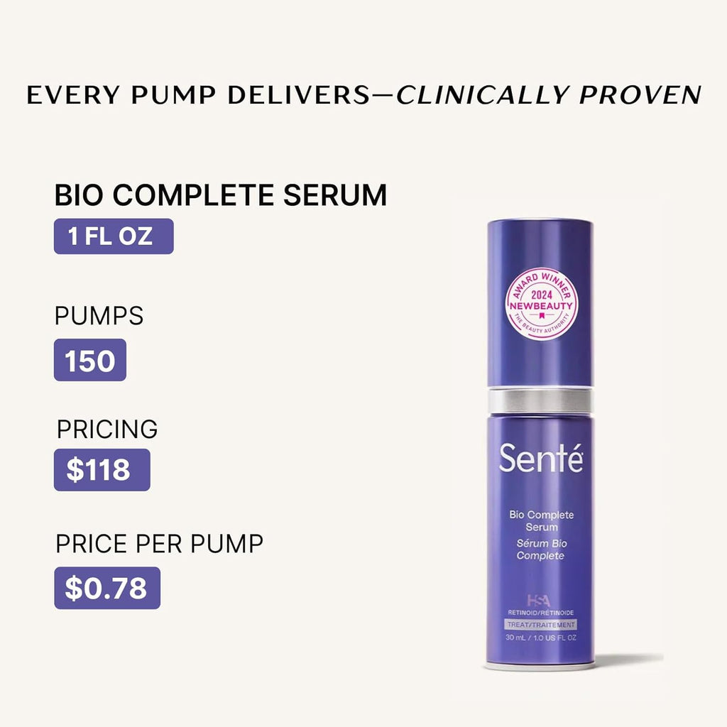 Senté Bio Complete Serum | Retinoid Serum for Sensitive Skin | Gentle, Nourishing & Hydrating | Combats Dull and Aging Skin | 1.0 Fl Oz
