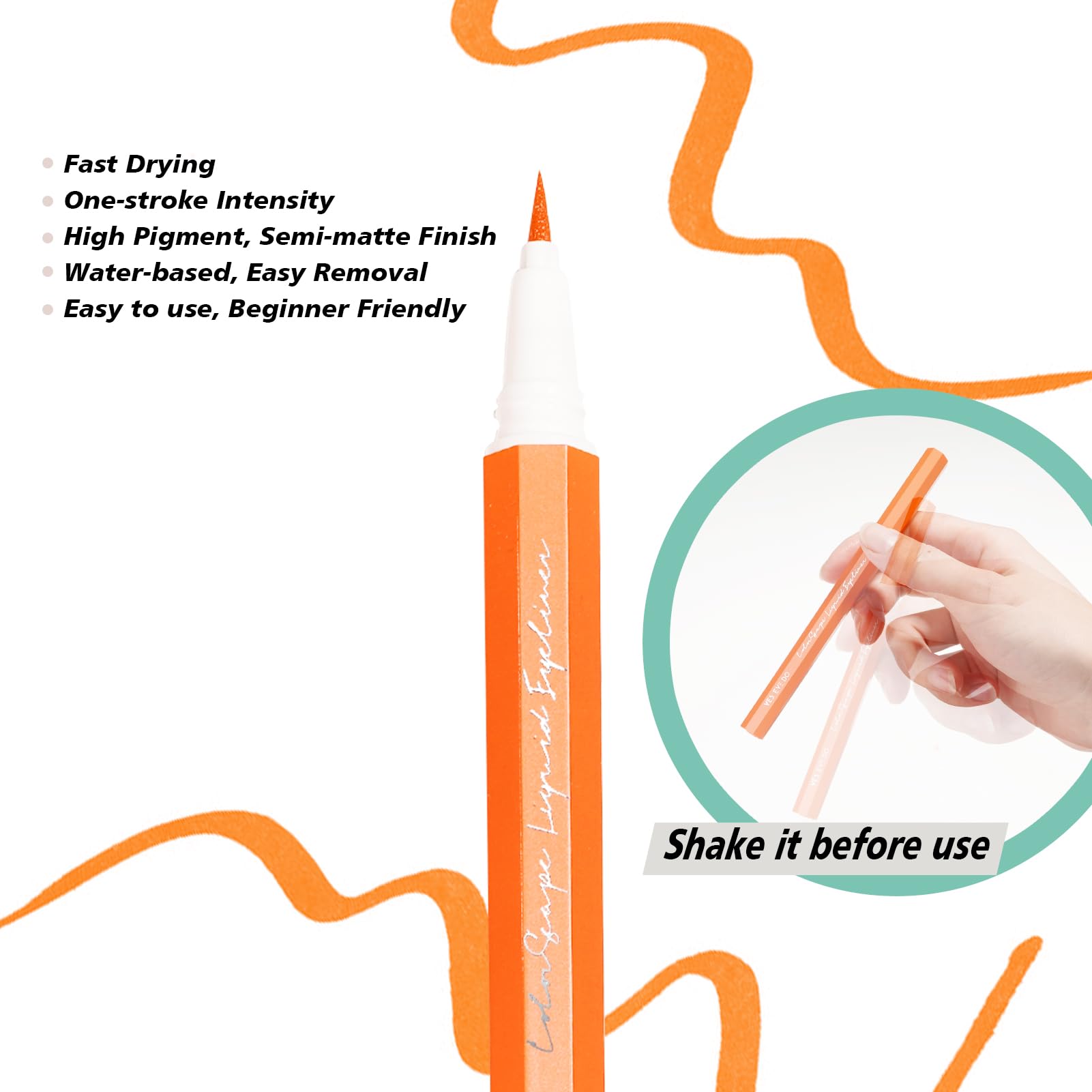 YES.EYE DO Liquid Eyeliner, Ultra Fine Orange Eyeliner, Long Lasting Colorful Eye Liner Pen with Felt Tip, High Pigment,Water Removable, Party Makeup Body Art Use (Tangerine Burst)