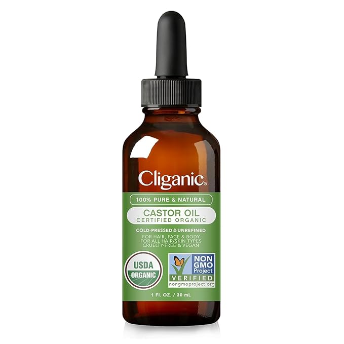 Cliganic Organic Castor Oil, 100% Pure (1oz Glass Bottle with Eyelash Kit) - For Eyelashes, Eyebrows, Hair & Skin