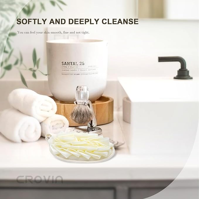 Crovin Bath Puff Shower Sponge - Premium Large 5x7 Exfoliating Pouf Mesh Sponge - 2 Count Loofahs Shower Scrubber for Men and Women-Elastic Hand Strap Body Scrub to Soothe, Cleanse Your Body
