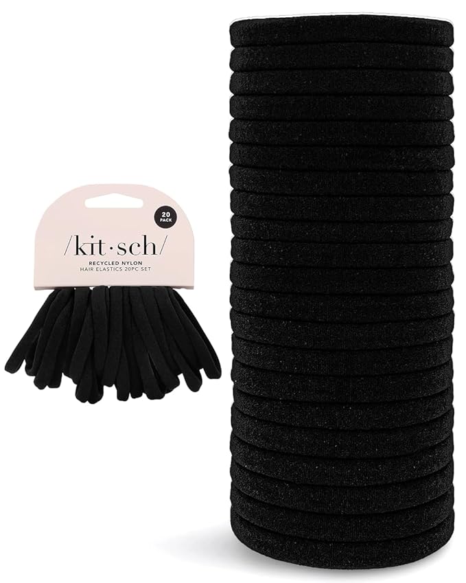 Kitsch Elastic Hair Ties No Damage | Stretchable Hair Bands - Black, 20pcs
