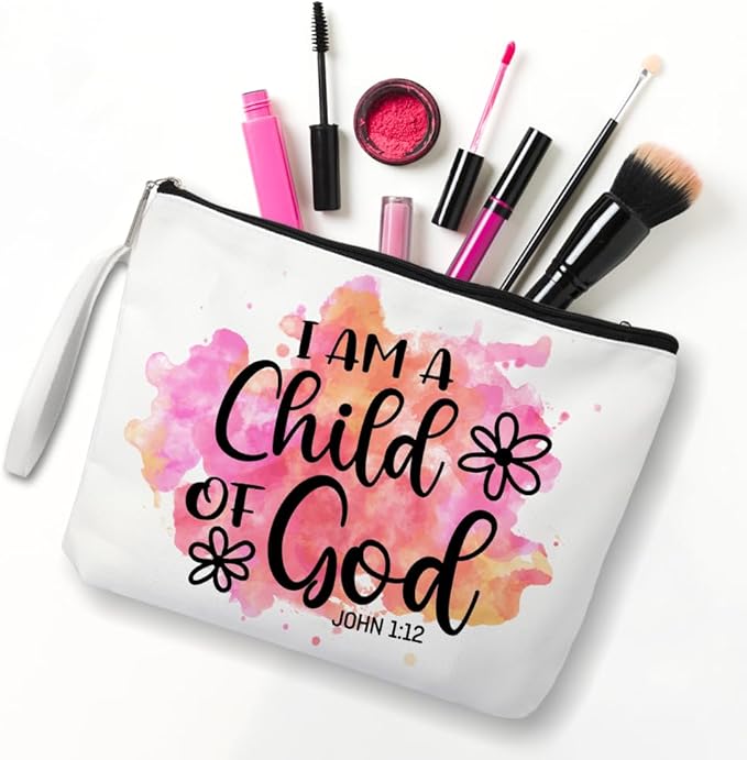 Xipromi I Am A Child Of God Makeup Bag, Funny Cosmetic Bag for Goddaughter, Inspirational Gifts for Christian, Baptism Gifts for Godchild, First Communion Gifts, Catholic Gifts for Women