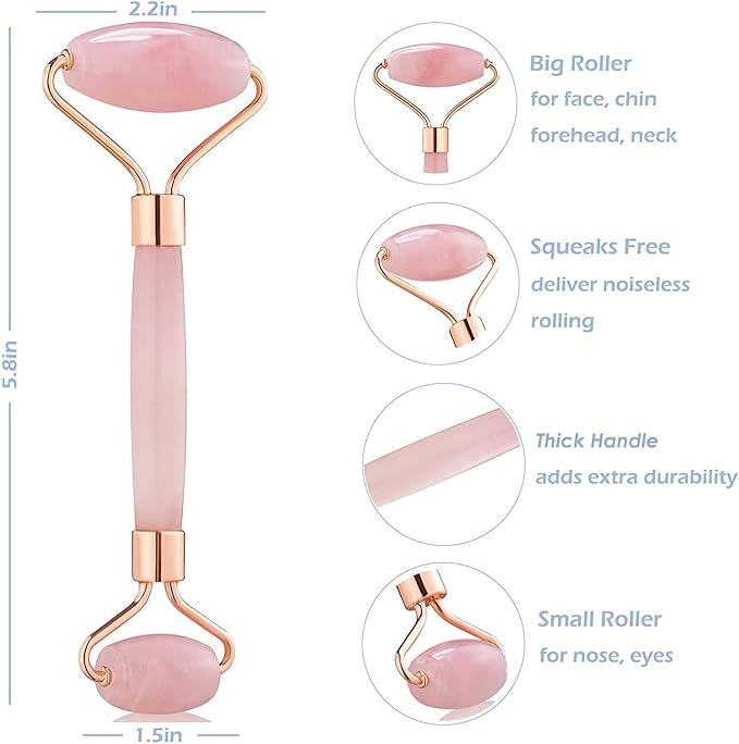 LeiCare Jade Roller for Face - Rose Quartz Face Roller Skin Care - Stone Facial Roller, Face Massager for Women, Relieve Stress, Remove Wrinkles Eye Puffiness