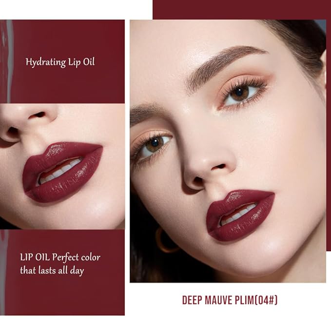 Hxssll Nourishing High-Shine Lip Gloss,Hydrating & Moisturizing Lip Tint, Non-Sticky, Long-Lasting Glossy Lip Stain,Softens & Plumps Lips for Smooth,Gentle Formula for Dry Lips 04#Deep Mauve Plum