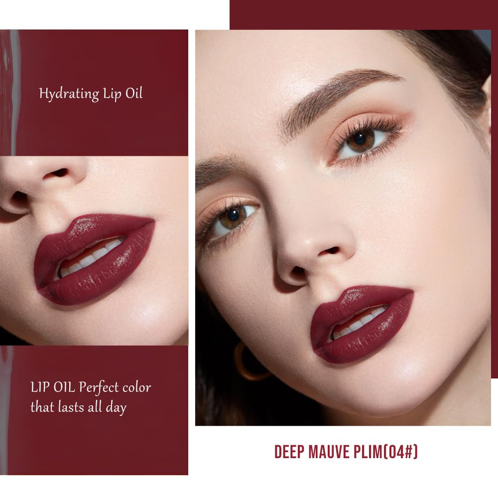 Hxssll Nourishing High-Shine Lip Gloss,Hydrating & Moisturizing Lip Tint, Non-Sticky, Long-Lasting Glossy Lip Stain,Softens & Plumps Lips for Smooth,Gentle Formula for Dry Lips 04#Deep Mauve Plum