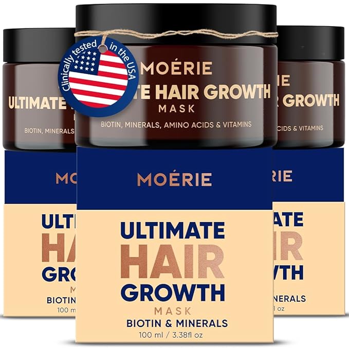 Moerie Mineral Hair Growth & Repair Mask – Hair Loss treatment Mask – Hair Regrowth For Longer, Thicker, Fuller Hair - Vegan Friendly – Paraben & Silicone Free, Triple Set
