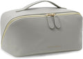 JINYIBAGS Travel Makeup Bag – Large Cosmetic Organizer with Waterproof PU Leather, Smooth Double Zipper & Tear-Resistant Lining, Toiletry Pouch for Women (Grey)