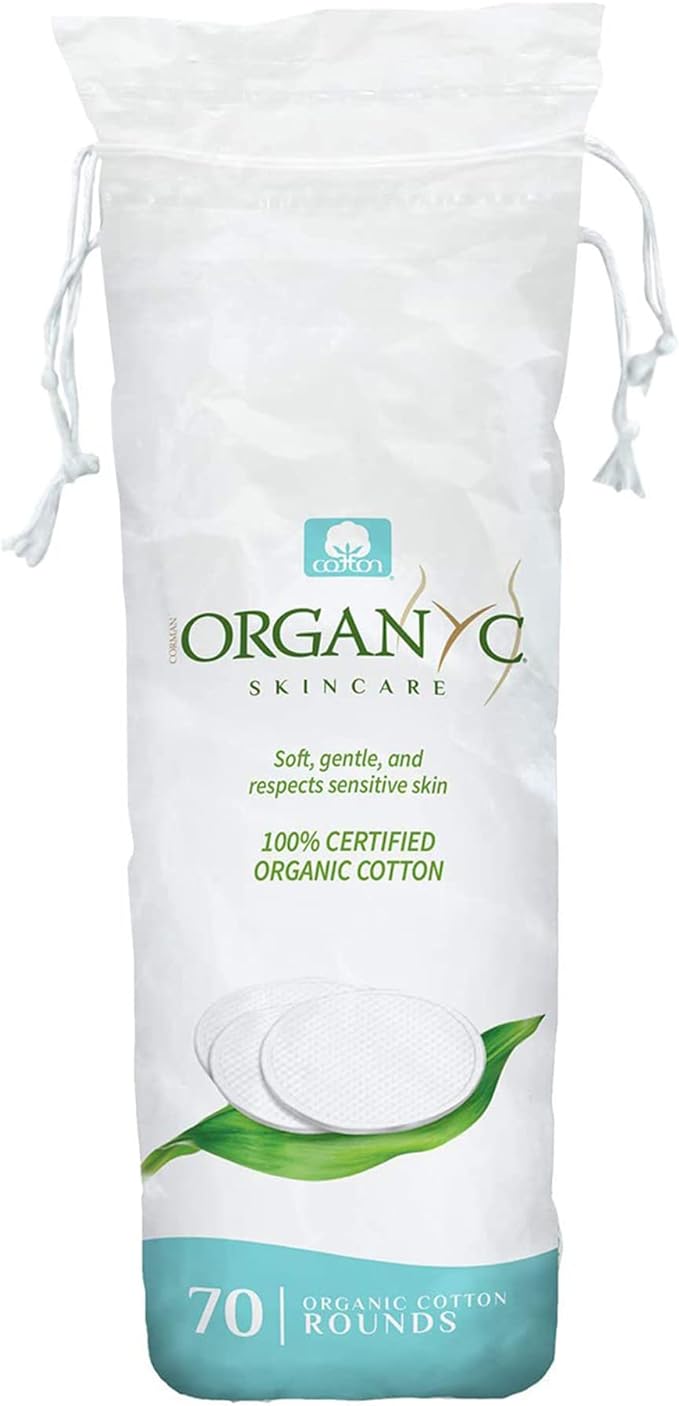 Organyc 100% Organic Cotton Rounds - Biodegradable Cotton, Chemical Free, For Sensitive Skin (70 Count) - Daily Cosmetics. Beauty and Personal Care