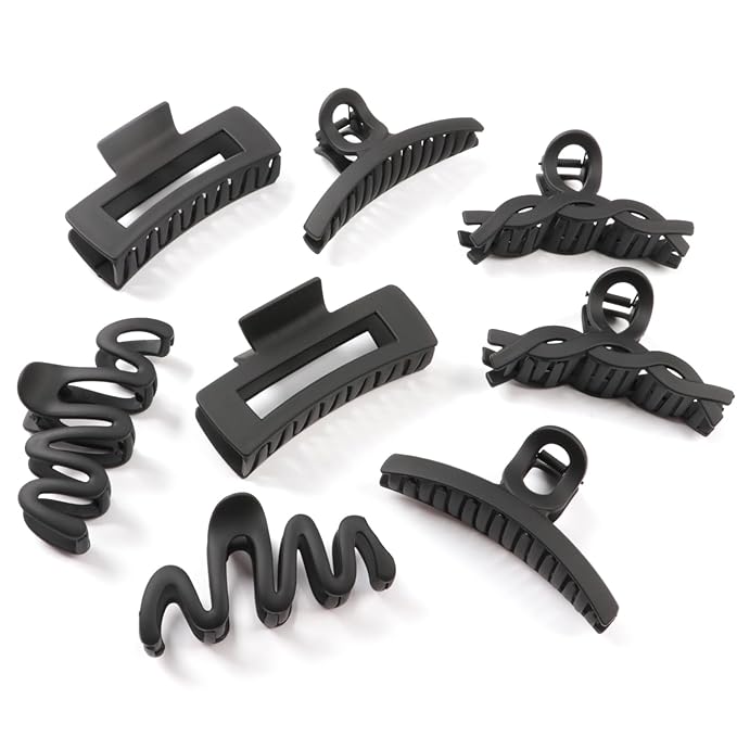 Matte Non-Slip Large Hair Clips for Women 8PCS (All Black)