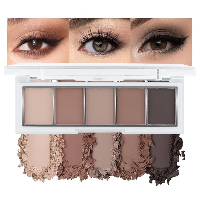 JUAAZIN 5 Colors Matte Eyeshadow Makeup Palette, 5 Natural Neutral Nude Brown Cool-Toned Nude Taupe Eyeshadow, Looks for Brown Eyes Women Finish Long Wearing Waterproof Professional Eye Makeup 06#