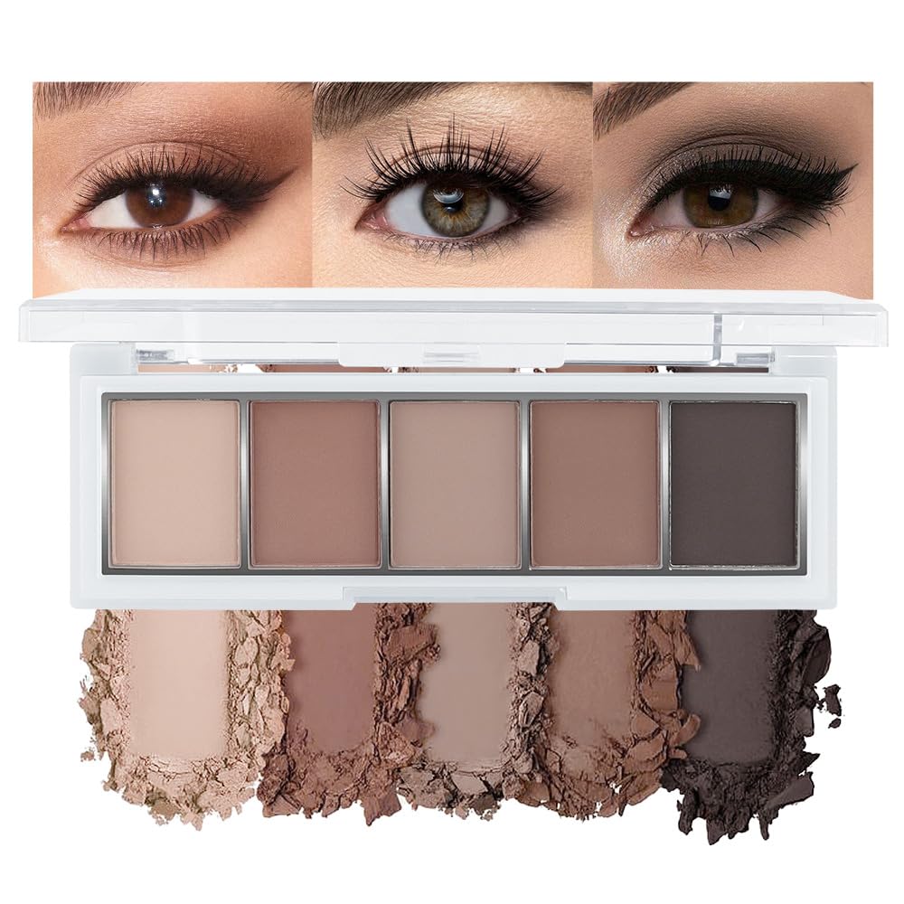 JUAAZIN 5 Colors Matte Eyeshadow Makeup Palette, 5 Natural Neutral Nude Brown Cool-Toned Nude Taupe Eyeshadow, Looks for Brown Eyes Women Finish Long Wearing Waterproof Professional Eye Makeup 06#