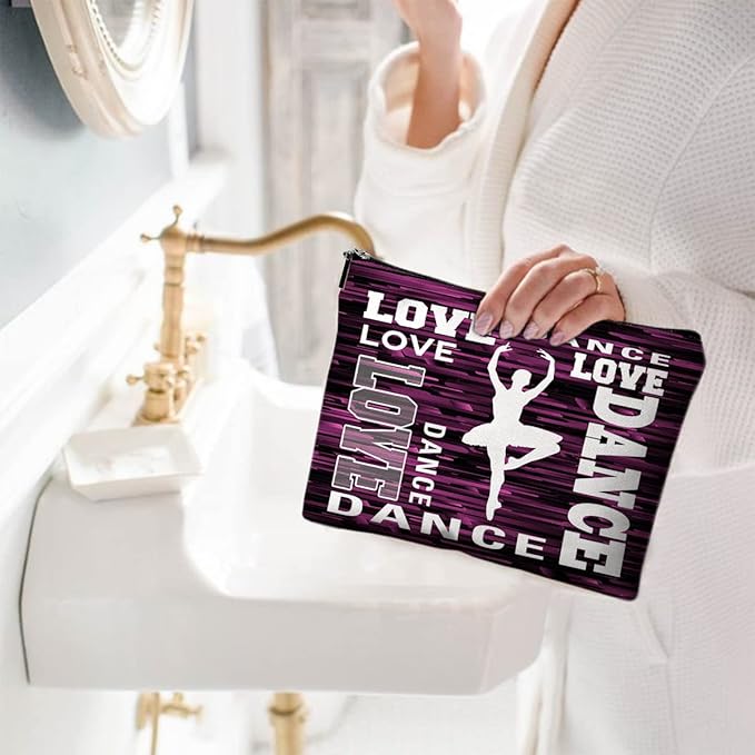 Givotin Cute Makeup Bag for Purse Canvas Waterproof Funny Cosmetic Bags for Women Zipper Travel Toiletry Pouch-Dance Makeup Bags