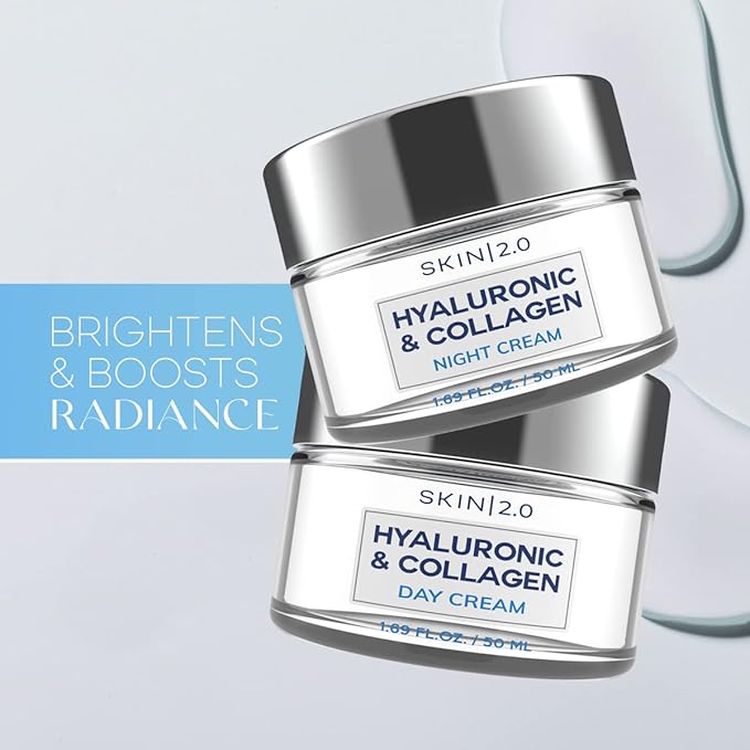 Skin 2.0 Hyaluronic Acid & Collagen Face Moisturizer – Deep Hydration & Firming Cream for Smooth, Youthful Look – Dermatologist Tested, Korean Skin Care Set, Vegan, Clean Beauty – Day & Night Duo