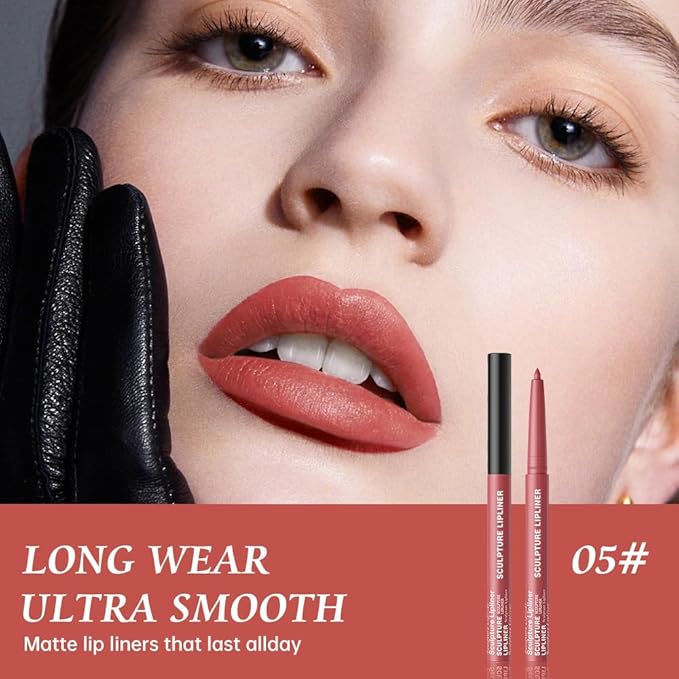 K05 Hxssll 12 Colors Matte Lip Liner Pencil – Long Lasting Waterproof Lip Liner, Smudge Proof Transfer Proof Lip Pencil, High Pigment Lip Makeup for Defining & Filling Lips (05#, 1PCS)