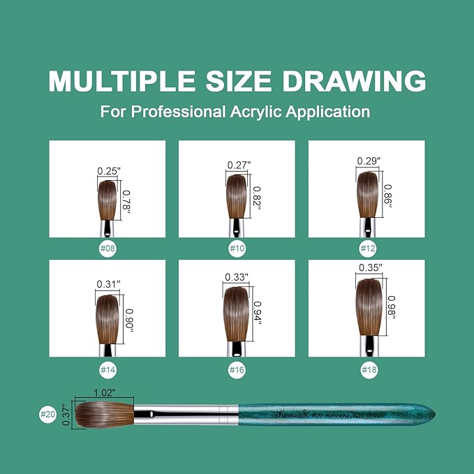 Acrylic Nail Brush Size #10, 100% Pure Kolinsky Nail Art Brushes for Acrylic Application, Sturdy Starry Handle Oval Shaped Nail Design Tools for Professional Manicure DIY, Green