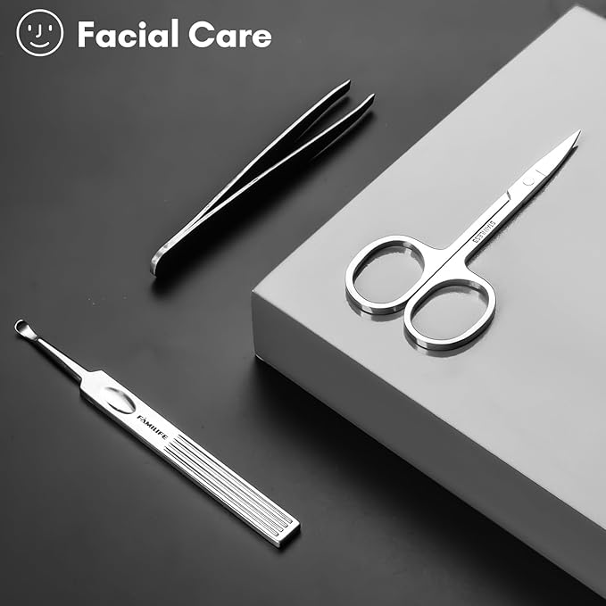 FAMILIFE Manicure Set, 11 in 1 Professional Manicure Kit Nail Clippers Set, Stainless Steel Pedicure Tools Toe Nail Kit, Men Grooming Tool with Portable Brown Leather Travel Case Gifts for Men Women