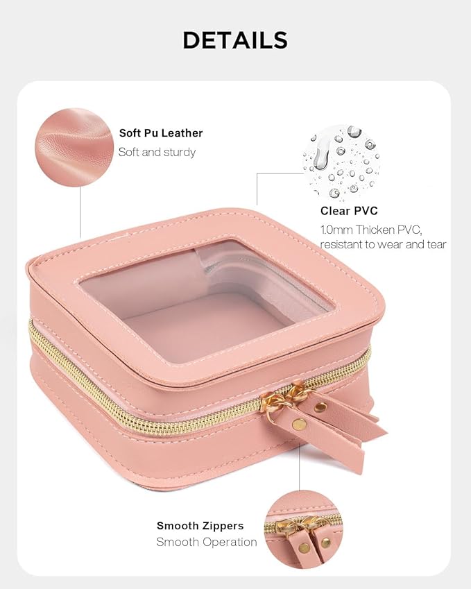 FFpaw Small Clear Makup Bag, Clear Cosmetic Bags with Zipper Waterproof Small Travel Cosmetic Case Cute Make Up Pouch Mini Car Essentials for Women Travel Car Organizer (Mini Pink)