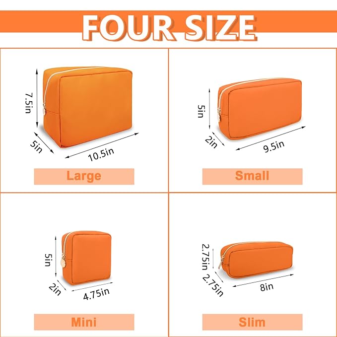 UIXIZQ Small Pencil Case Makeup Bag for Purse, Cute Pencil Pouch Preppy Nylon Makeup Brush Bag with Zipper, Girls Portable Stationery Storage Case Small Pen Bag for Office School College(Slim-Peach)