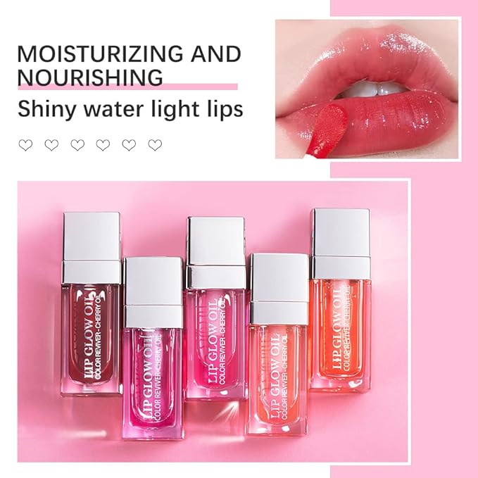 GECOMO Hydrating Lip Glow Oil, Lip Oil Gloss Transparent Toot Tinted Nourishing Long Lasting Repairing Lightening Lip Lines (CHERRY) 0.2 OZ