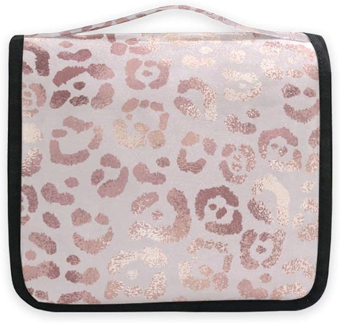 senya Hanging Travel Toiletry Bag Leopard Print Cheetah Rose Gold Kit Makeup Case Cosmetics Organizer for Men Women…