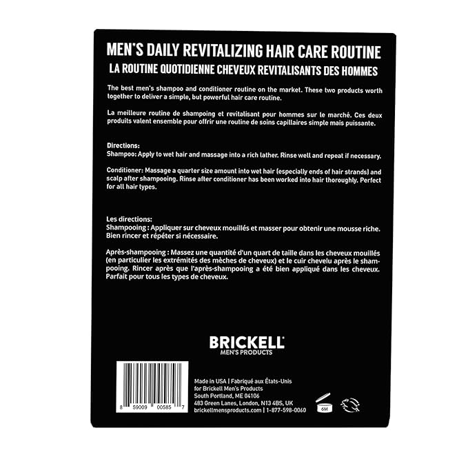 Brickell Men's Daily Revitalizing Hair Care Routine, Shampoo and Conditioner Set For Men, With Pro-Vitamin B5, Aloe, and Tea Tree Oil, Strength and Volume Enhancing Conditioner, Gift Set