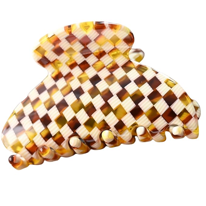 Prettyou Handmade Celluloid Acetate French Design Barrettes Tortoise Shell Claws Hair Claw Luxury Fashion Accessories Hair Clip for Women (check)