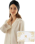 SYSERAN 100% Mulberry Silk Bonnet for Sleeping - Women Natural Curly Hair Night Cap Luxury Sleep Head Wrap with Elastic Band(Black)
