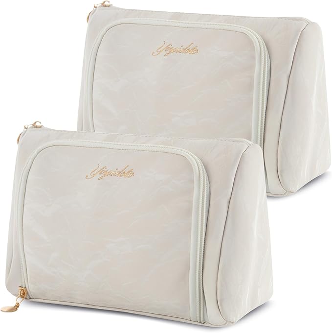 YIYIDSTO Cosmetic Bag Travel Makeup Bag Large Capacity Small Travel Zipper Pouch Makeup Organizer Bag for Women (White-2 Pack)