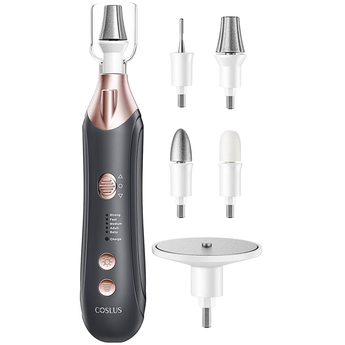 COSLUS Professional Manicure Pedicure Kit Electric Cordless Nail File Set with 5 Speed Rechargeable Nail Drill Machine for Thick Nails, Toenail Grinder Cuticle Trimmer Hand Foot Callus Remover
