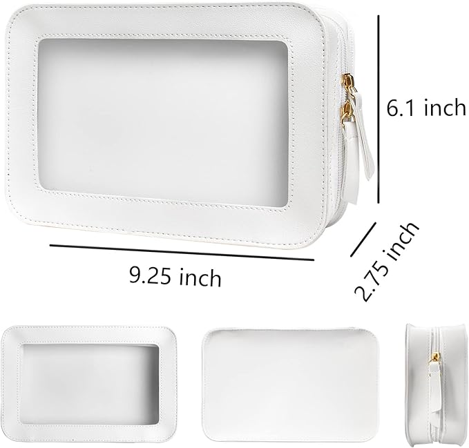 FFpaw Clear Makeup Bag, White Travel Makeup Pouch Toiletry Bag for Women Waterproof Small Cosmetic Bag Case Small Make Up Bag with Zipper Car Organizer Car Essentials for Women Men