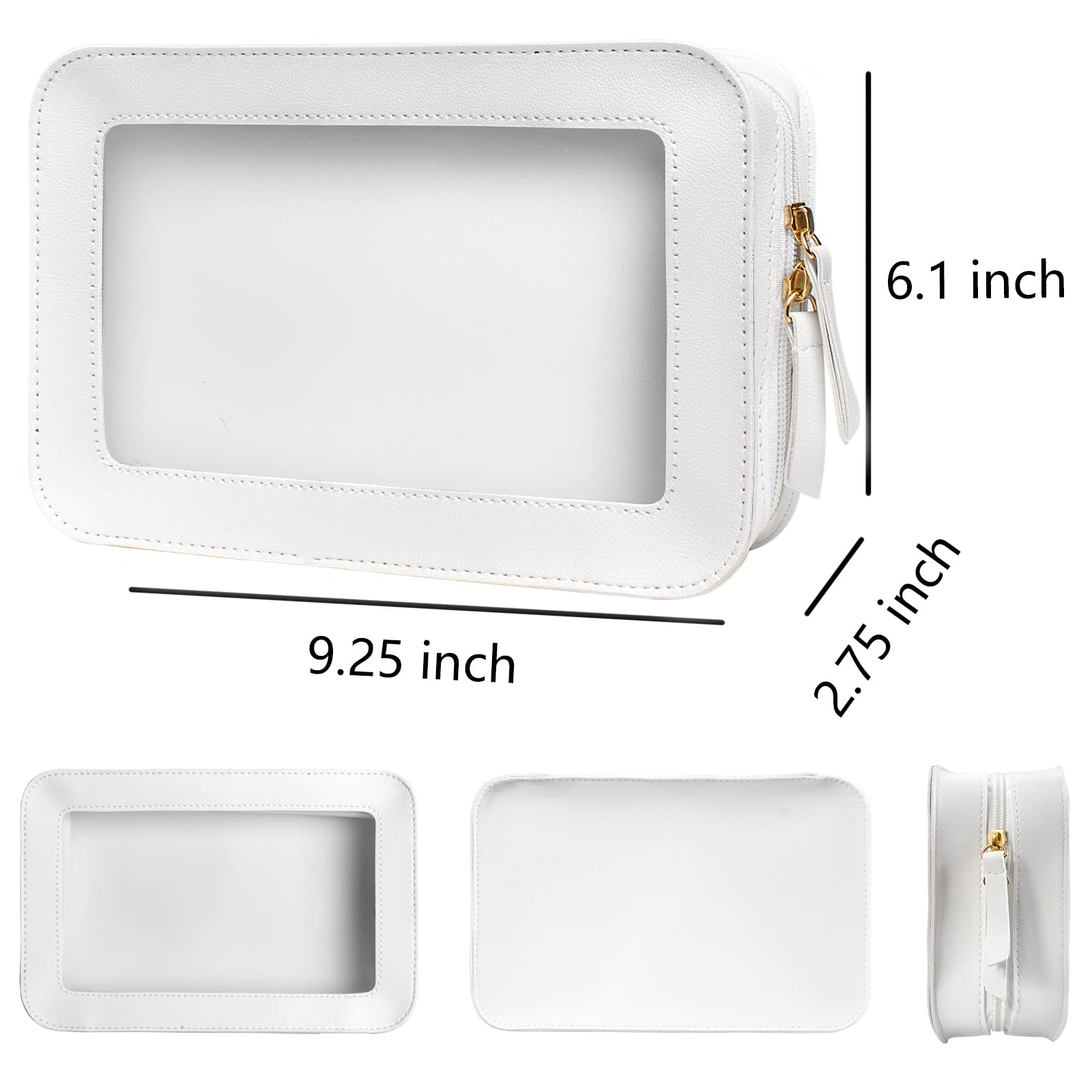 FFpaw Clear Makeup Bag, White Travel Makeup Pouch Toiletry Bag for Women Waterproof Small Cosmetic Bag Case Small Make Up Bag with Zipper Car Organizer Car Essentials for Women Men