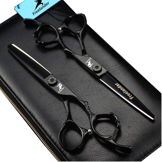 ROCOCO 6.0 Inch Hand Sharpened Hair Cutting Shears Set with Case - Black