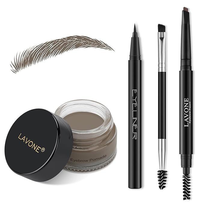 LAVONE Eyebrow Makeup Kit,Waterproof Brow Pencil,Pomade,Eyeliner-Dark Gray