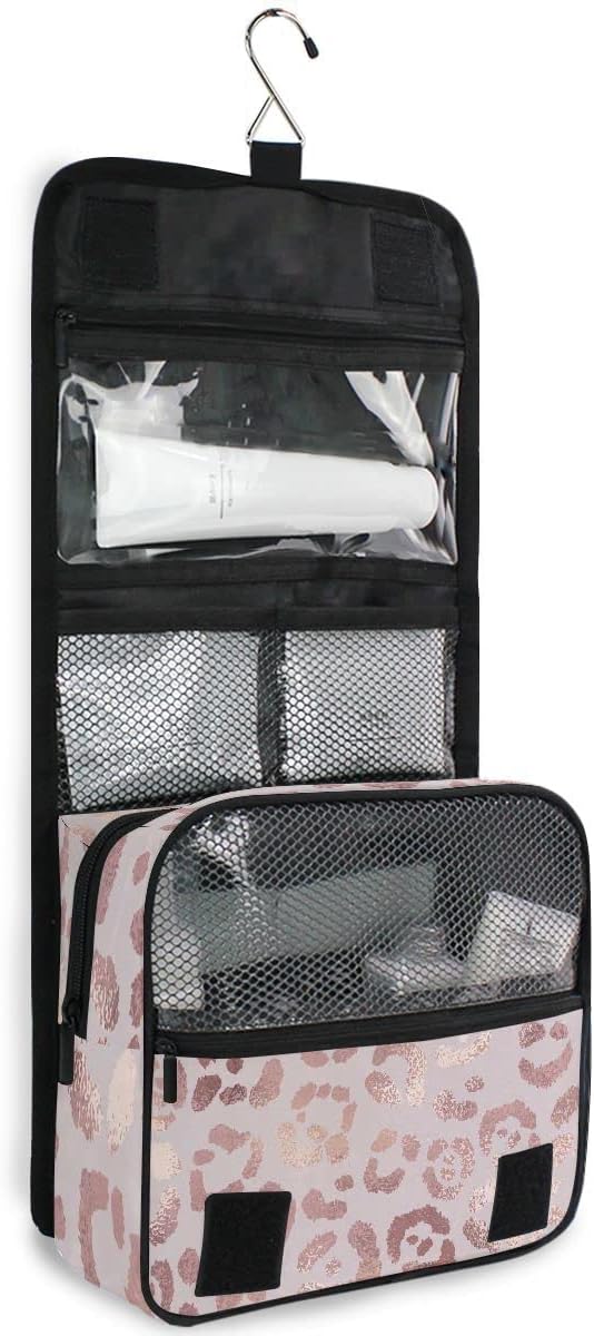 senya Hanging Travel Toiletry Bag Leopard Print Cheetah Rose Gold Kit Makeup Case Cosmetics Organizer for Men Women…
