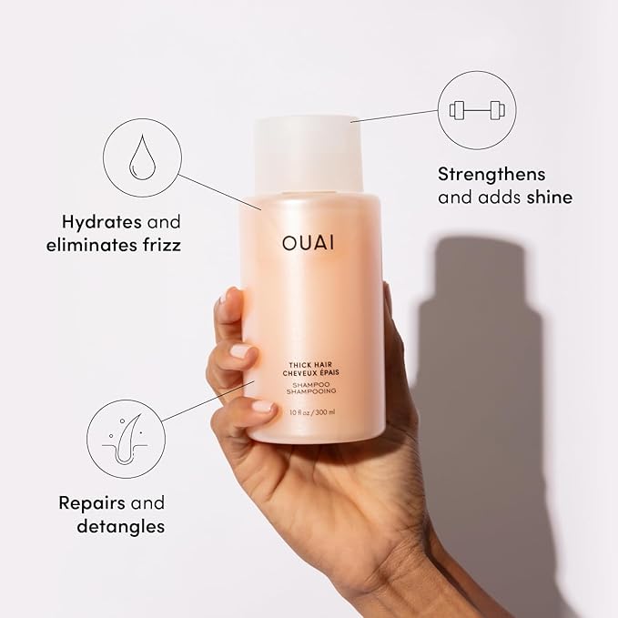 OUAI Thick Hair Shampoo - Hydrating Shea Butter Shampoo for Full, Frizzy Hair - Deeply Moisturizing, Detangling, Split Ends - Marshmallow Root, Avocado Oil & Keratin - Sulfate Free 10 Oz