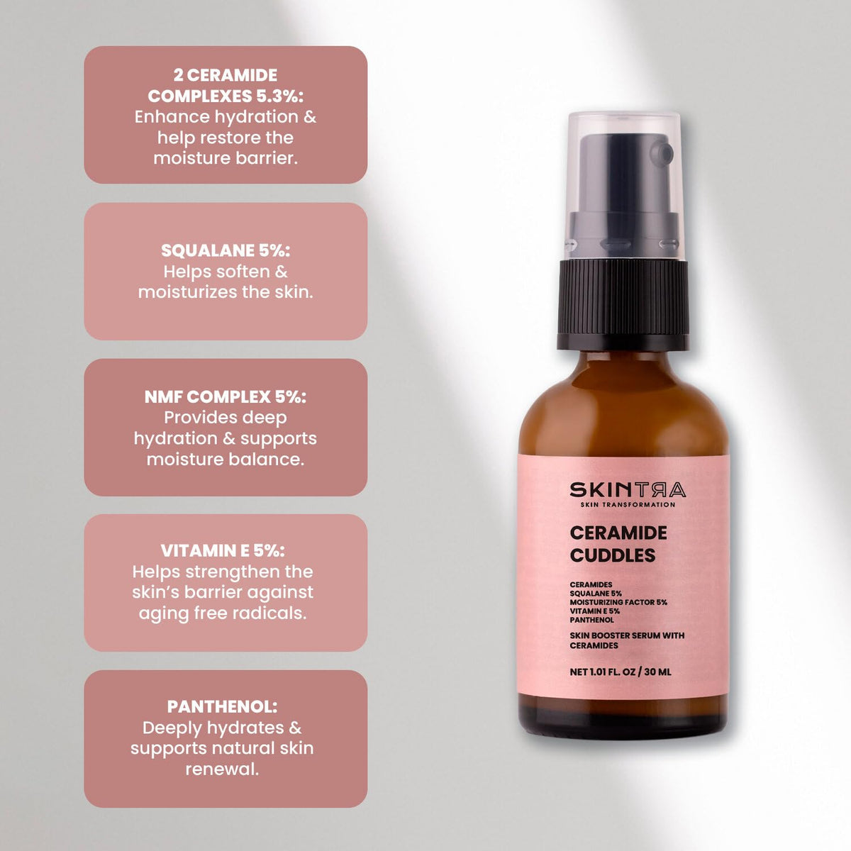 SkinTra Ceramide Cuddles - Regenerating Ceramide Serum for Barrier Repair and Hydration – Calming and Redness-Reducing – All Skin Types – 30 ml/Net 1.01 Fl. Oz