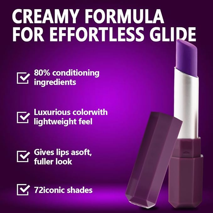 IATMOMOD Lavender Purple Cream Matte Lipstick Stick 12#, Longwear Full Coverage Velvet Lip Color, Waterproof Multi-Use Lip & Cheek Makeup for Party & Daily Wear, Labial con color mate para uso diario