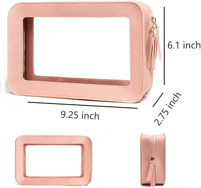 FFpaw Clear Makeup Bag, Pink Travel Makeup Pouch Toiletry Bag for Women Waterproof Small Cosmetic Bag Case Small Make Up Bag with Zipper Car Organizer Car Essentials for Women Men