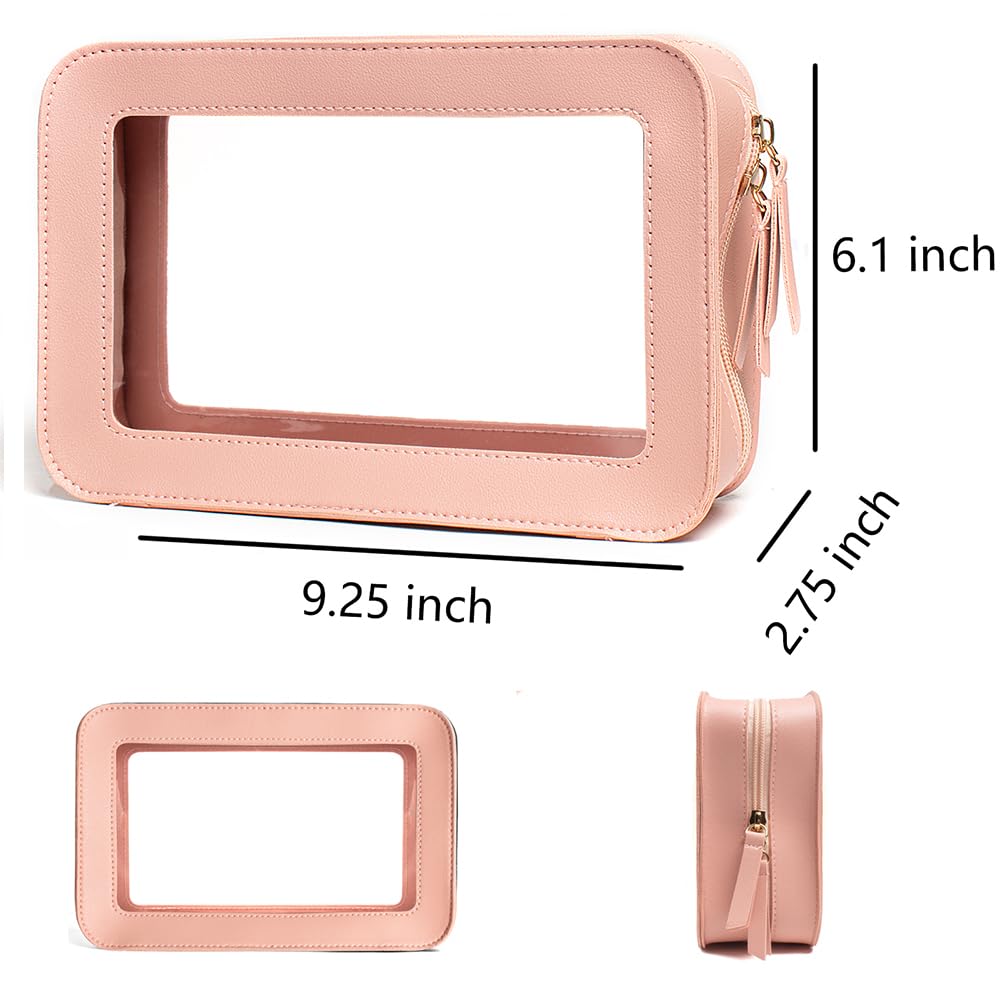 FFpaw Clear Makeup Bag, Pink Travel Makeup Pouch Toiletry Bag for Women Waterproof Small Cosmetic Bag Case Small Make Up Bag with Zipper Car Organizer Car Essentials for Women Men