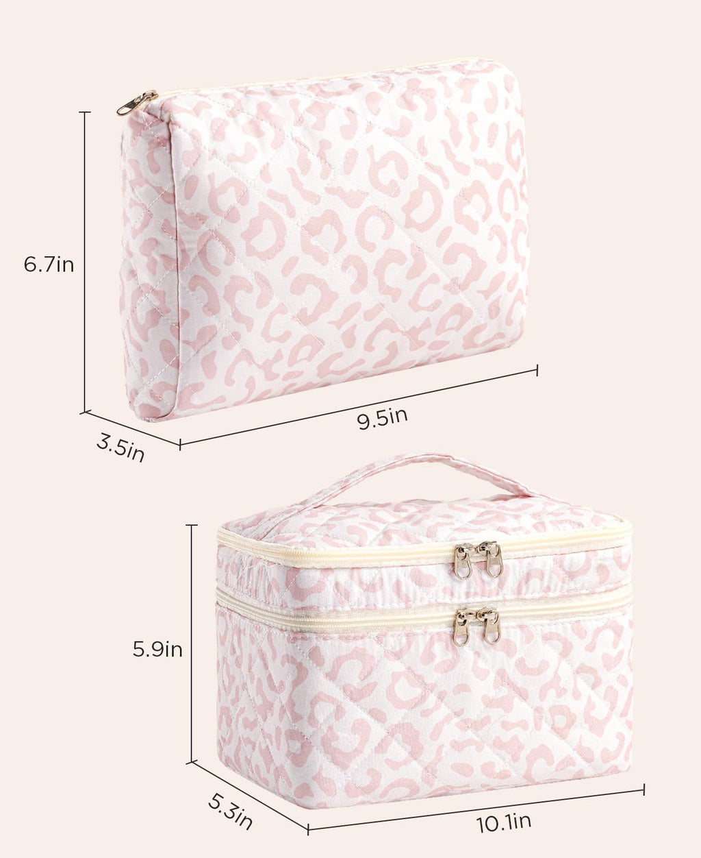 HBselect 2Pcs Travel Makeup Bag Large Quilted Cosmetic Bag Make up Bag