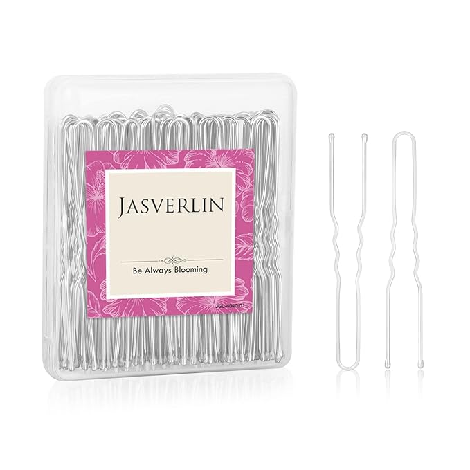 JASVERLIN U Shaped Hair Pins Silver, 2.4 In Bun Bobby Hairpin 100 Pcs