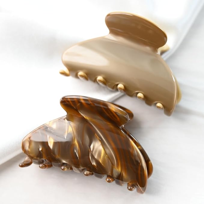 Prettyou Handmade Celluloid Acetate French Design Barrettes Tortoise Shell Claws Hair Claw Luxury Fashion Accessories Hair Clip for Women (marble coffee)