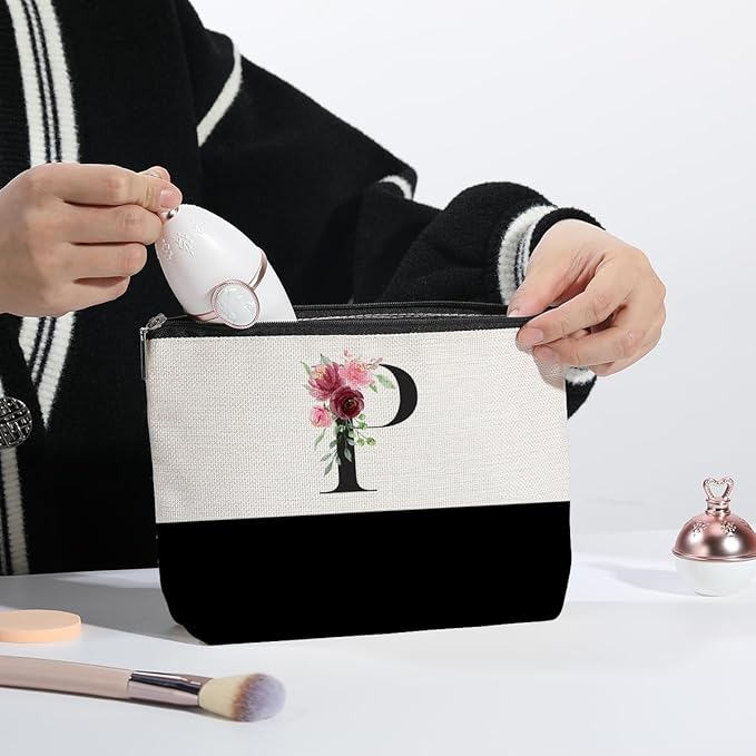 kdxpbpz Initial Makeup Bag, Personalized Gifts for Women, Personalized Makeup Bag, Bridesmaid Gifts, Cosmetic bags for Women (Letter P)
