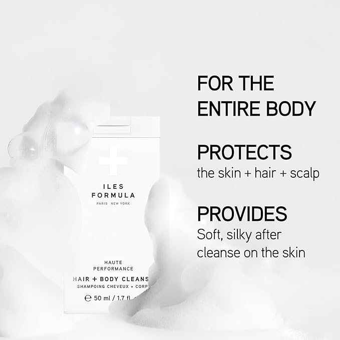 ILES FORMULA Hair + Body Cleanse Mini (50mL) – Luxury Shampoo and Body Wash, Sulfate-Free All-In-One Hair and Body Wash for Travel, Gentle Shampoo Body Wash for All Skin & Hair Types