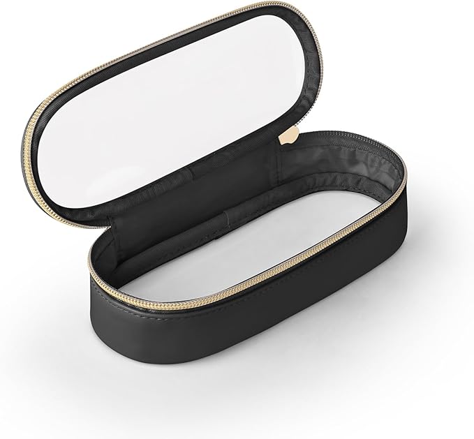 Soimeat Clear Travel Makeup Brush Holder, Leather Makeup Brush Toiletry Bag, Portable Cosmetic Brush Case, Transparent Waterproof Makeup Brush Storage Bag, Black