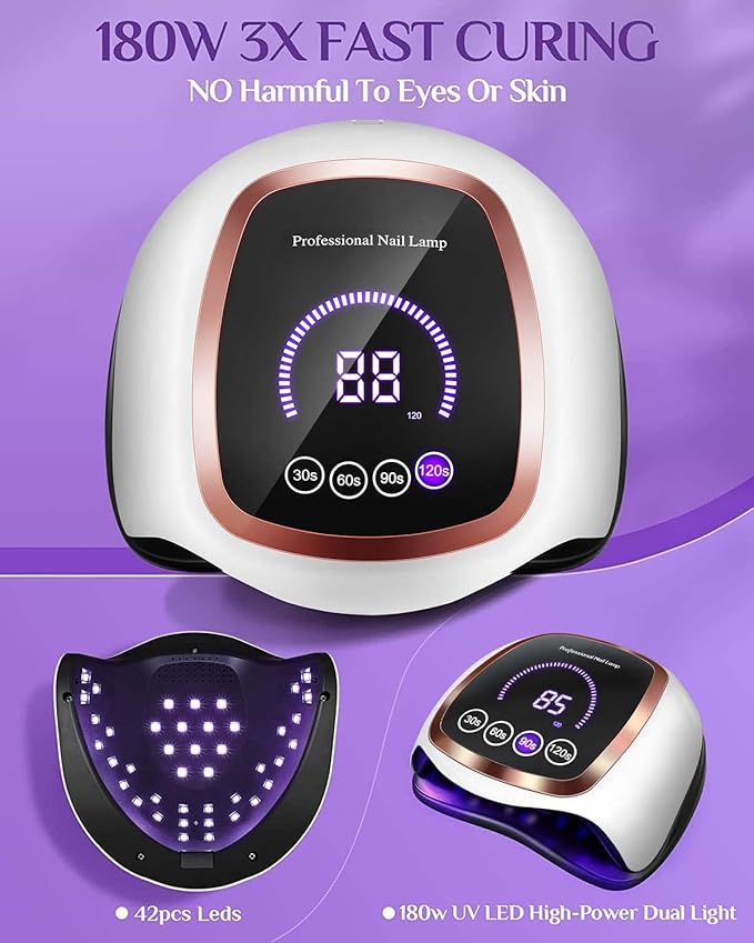 UV Nail Lamp, 180W LED Nail Dryer for Gel Polish, Touch Screen, 42 Beads